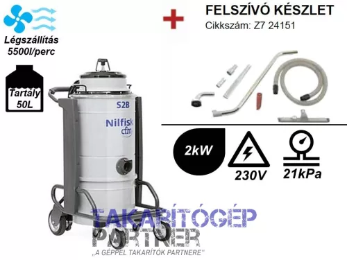 **MEGSZŰNT**Nilfisk S2B L 50 egyfázisú kétmotoros száraz nedves ipari porszívó a gépipar számára (+felszívó készlet)