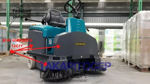 Eureka Rider 1201 EB akkumulátoros seprőgép acél burkolattal és bepített porszívóval, két oldalkefe